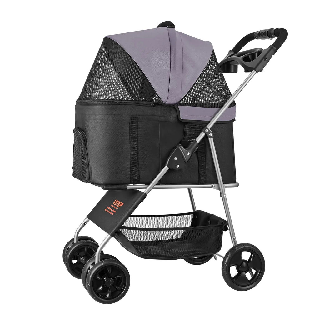 Foldable Pet Stroller for Small Medium Dogs & Cats - 35lbs Capacity with Detachable Carrier & Mesh Windows