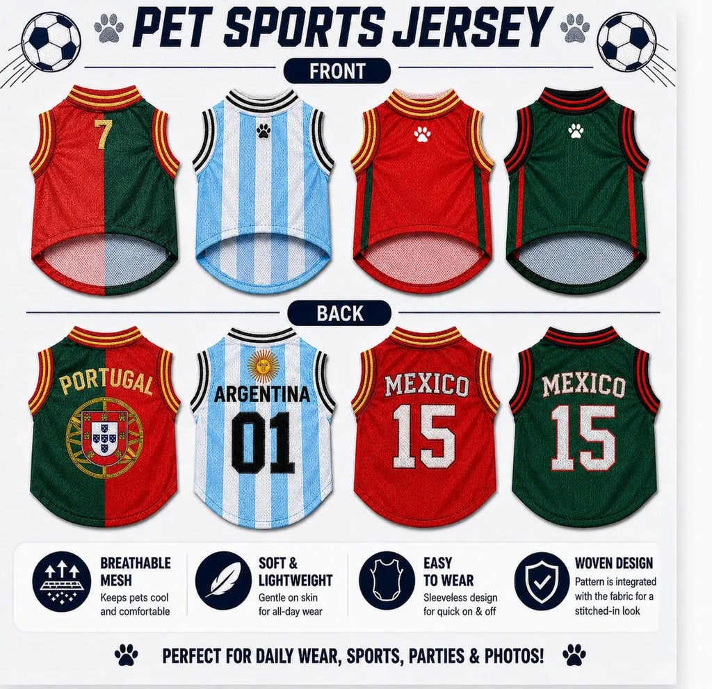 Soccer Style Pet Jersey Shirt - Lightweight Breathable Mesh Vest for Small Medium Dogs & Cats