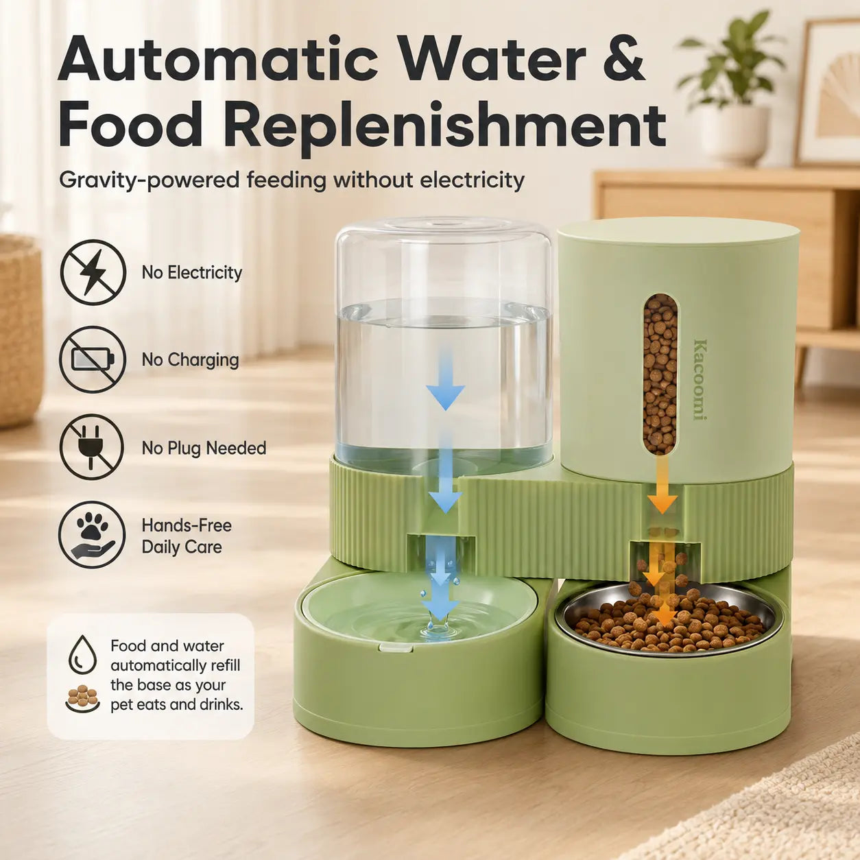 2 Pack Gravity Pet Feeder & Water Dispenser Set - Large Capacity Stainless Steel Bowls for Cats & Small Dogs