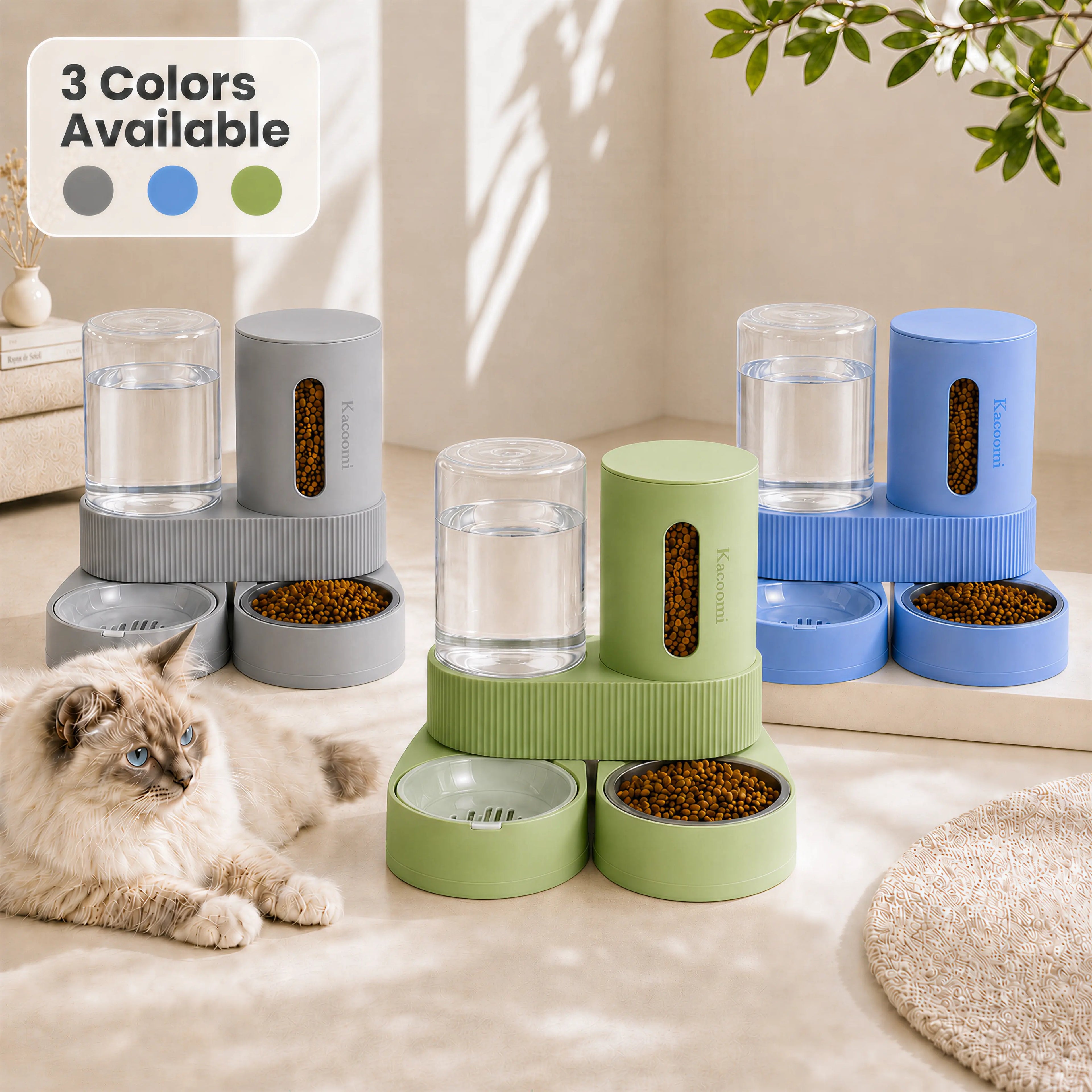 2 Pack Gravity Pet Feeder & Water Dispenser Set - Large Capacity Stainless Steel Bowls for Cats & Small Dogs