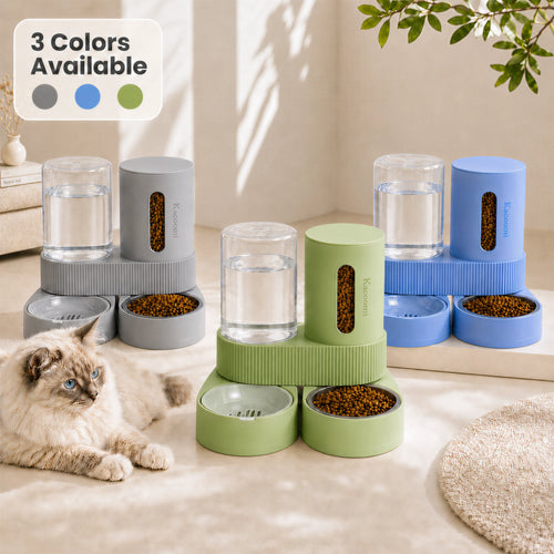 2 Pack Gravity Pet Feeder & Water Dispenser Set - Large Capacity Stainless Steel Bowls for Cats & Small Dogs