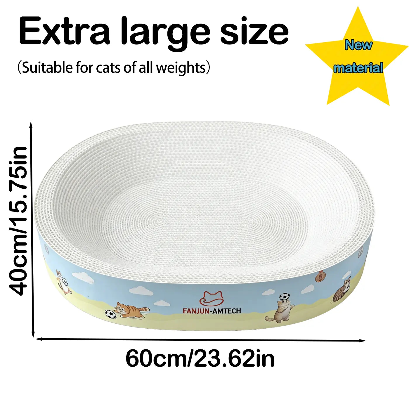 2-in-1 Cat Scratcher & Bed - Oval Corrugated Cardboard Scratch Pad with Anti-Slip Base for Indoor Cats