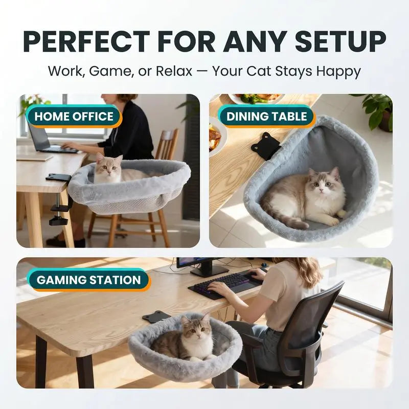 Rotating Cat Desk Hammock Bed - Clamp Mount Table Nest for Indoor Cats, Holds 45lbs, Machine Washable