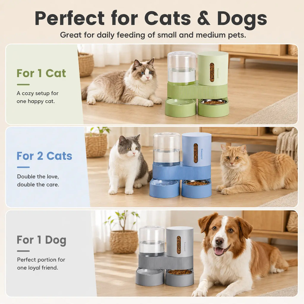 2 Pack Gravity Pet Feeder & Water Dispenser Set - Large Capacity Stainless Steel Bowls for Cats & Small Dogs