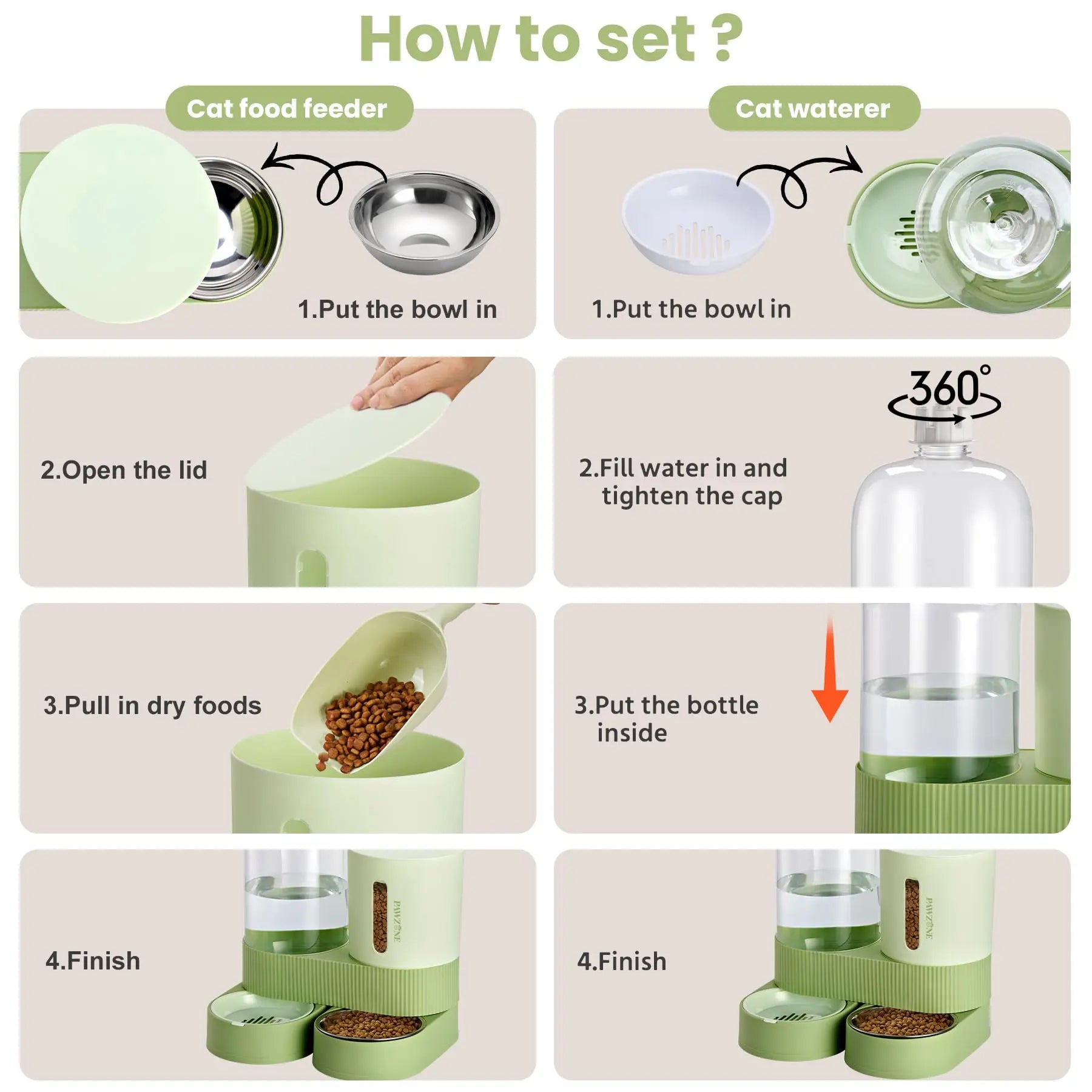 2 Pack Gravity Pet Feeder & Water Dispenser Set - Large Capacity Stainless Steel Bowls for Cats & Small Dogs