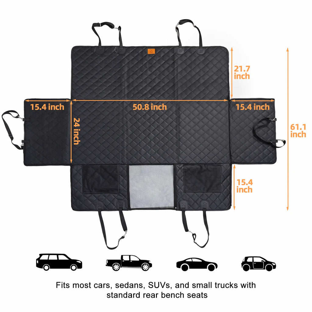 Large Waterproof Dog Car Seat Hammock Cover with Mesh Window - Pet Back Seat Protector for SUVs & Trucks