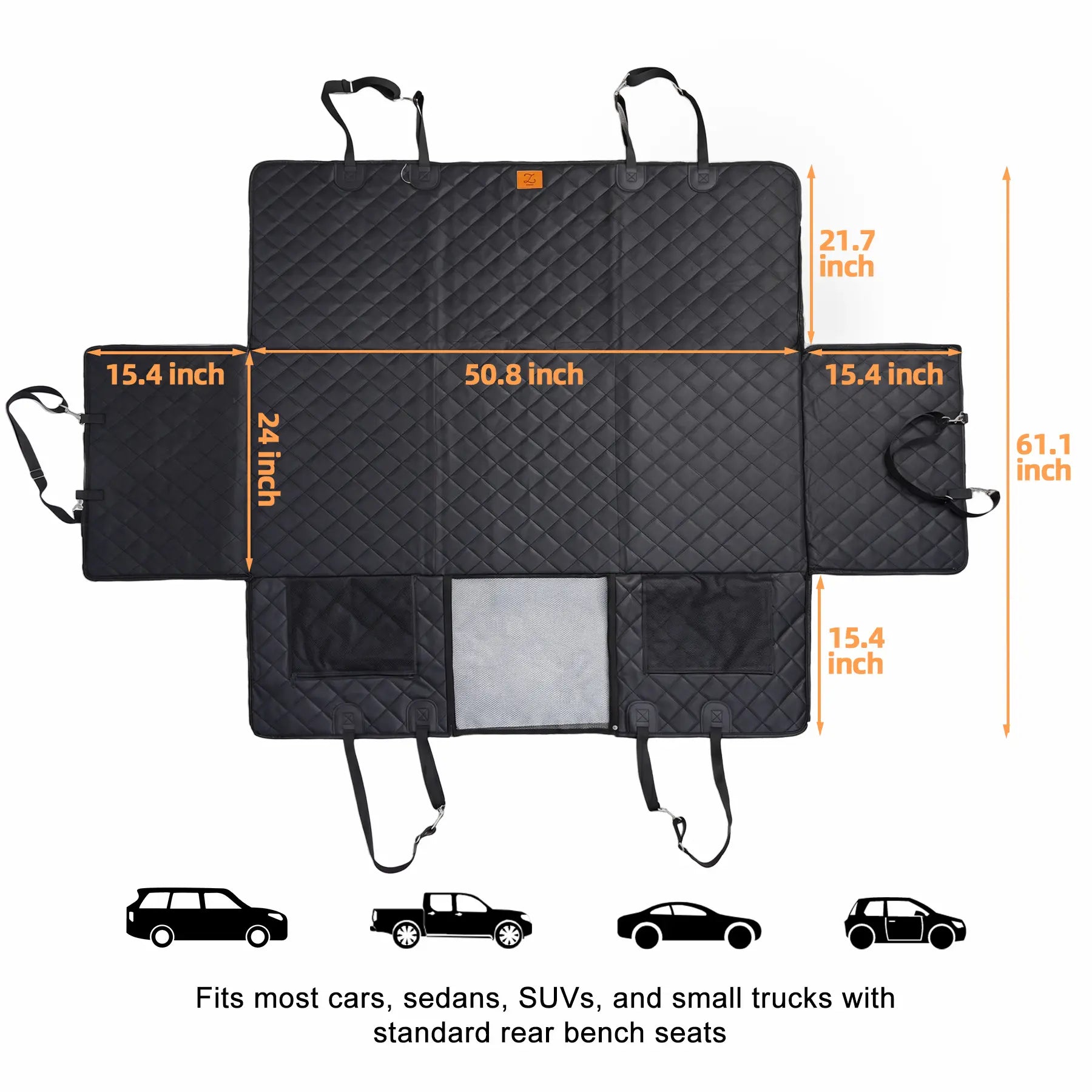 Large Waterproof Dog Car Seat Hammock Cover with Mesh Window - Pet Back Seat Protector for SUVs & Trucks