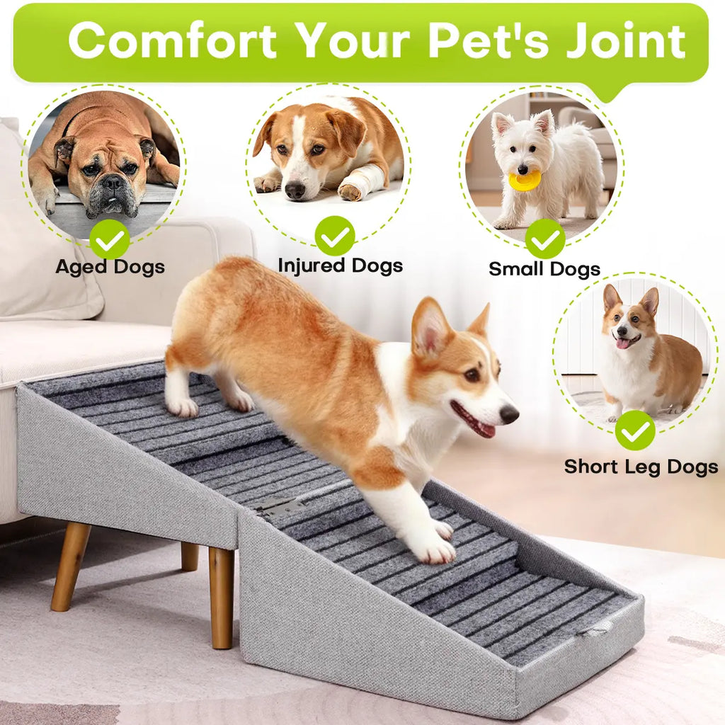 Foldable Dog Stairs for Small Dogs - 2-in-1 Non-Slip Wooden Pet Steps & Ottoman for Couch & Bed