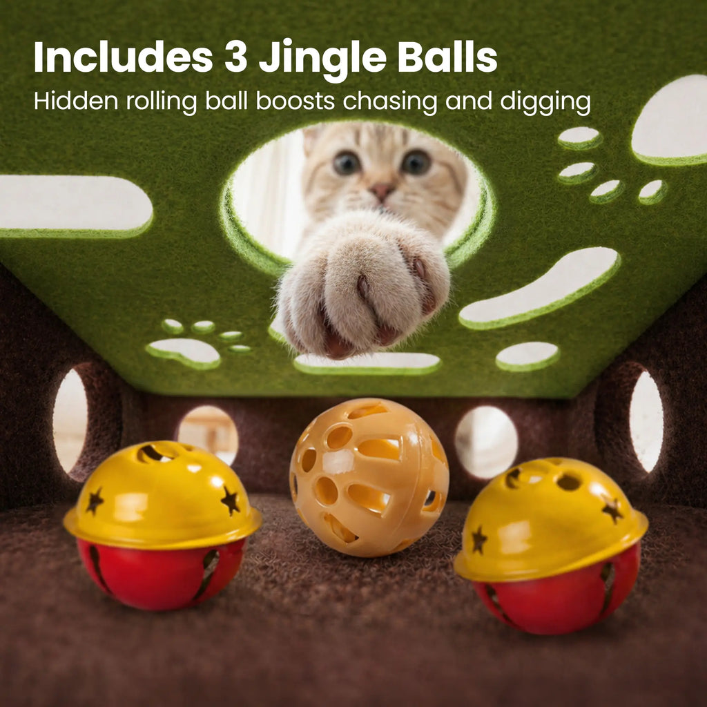 Interactive Felt Maze Cat Puzzle Toy - Hide and Seek Box with 3 Jingle Balls for Indoor Enrichment