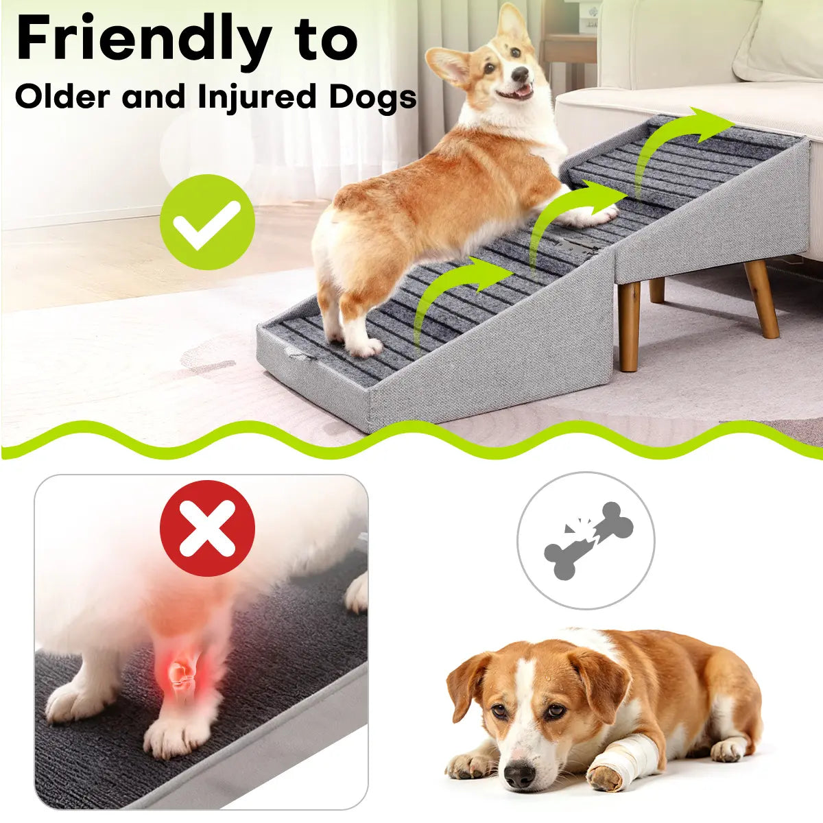 Foldable Dog Stairs for Small Dogs - 2-in-1 Non-Slip Wooden Pet Steps & Ottoman for Couch & Bed