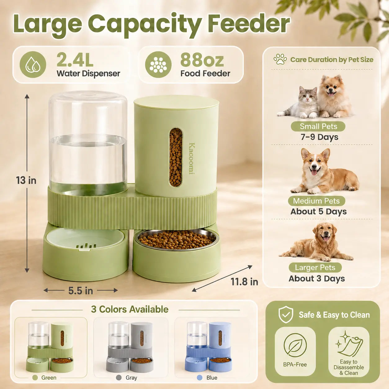 2 Pack Gravity Pet Feeder & Water Dispenser Set - Large Capacity Stainless Steel Bowls for Cats & Small Dogs