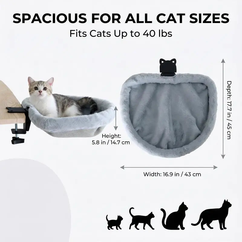 Rotating Cat Desk Hammock Bed - Clamp Mount Table Nest for Indoor Cats, Holds 45lbs, Machine Washable