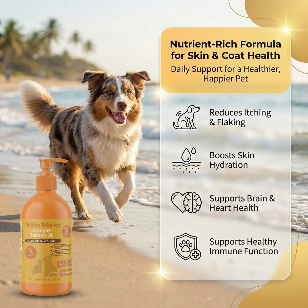 Golden Whisker Salmon Omega-3 Elixir for Cats & Dogs - Skin Coat & Joint Support with Taurine & Vitamin E