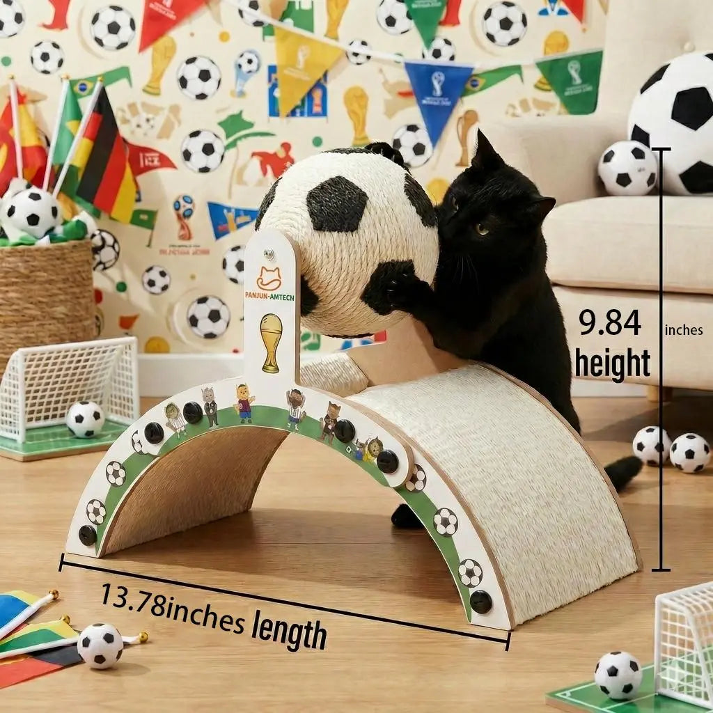 Durable Soccer Themed Cat Scratching Post with Ball - Hardened Corrugated Cardboard Arch Bridge for Indoor Cats