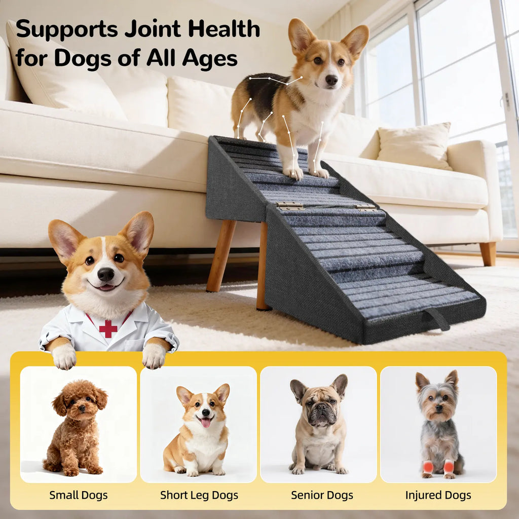 Foldable Dog Stairs for Small Dogs - 2-in-1 Non-Slip Wooden Pet Steps & Ottoman for Couch & Bed