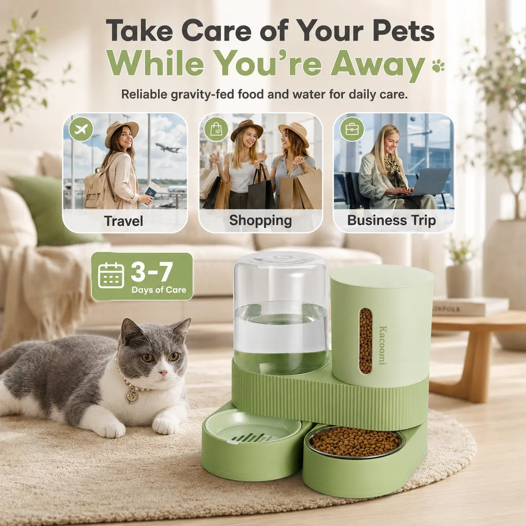 2 Pack Gravity Pet Feeder & Water Dispenser Set - Large Capacity Stainless Steel Bowls for Cats & Small Dogs