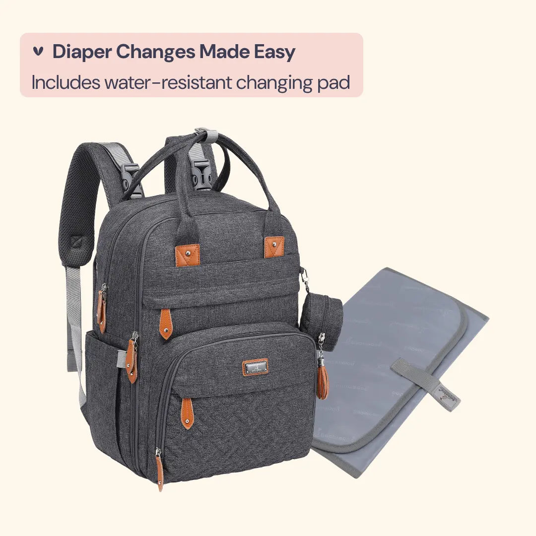 Babbleroo Original Diaper Bag - Waterproof Multi-Functional Travel Tote with Changing Pad for Moms