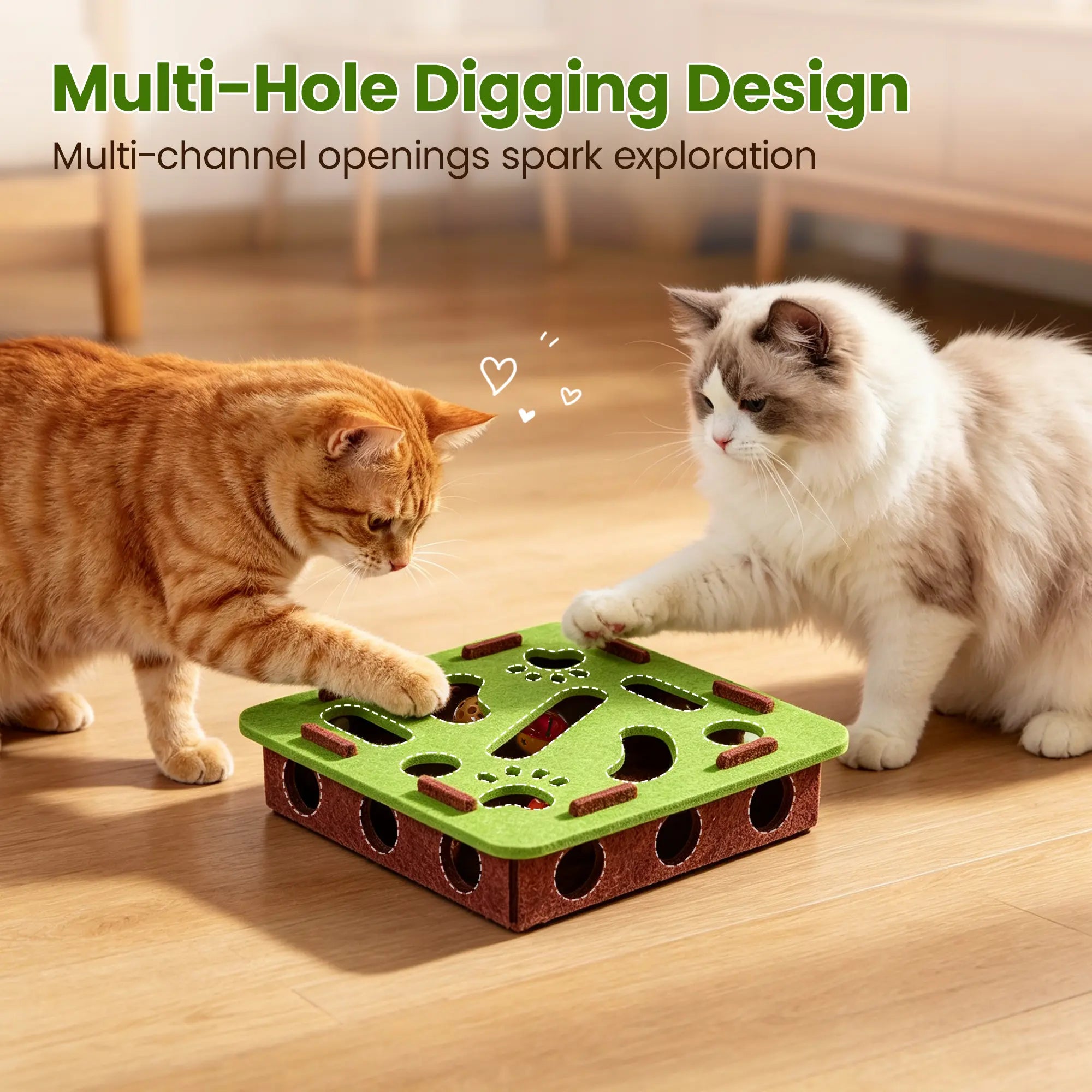 Interactive Felt Maze Cat Puzzle Toy - Hide and Seek Box with 3 Jingle Balls for Indoor Enrichment