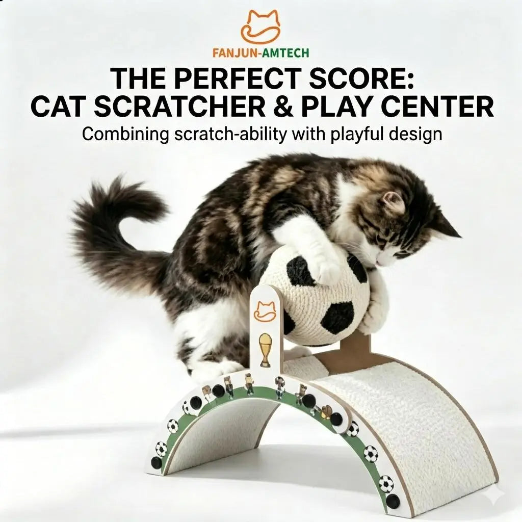 Durable Soccer Themed Cat Scratching Post with Ball - Hardened Corrugated Cardboard Arch Bridge for Indoor Cats