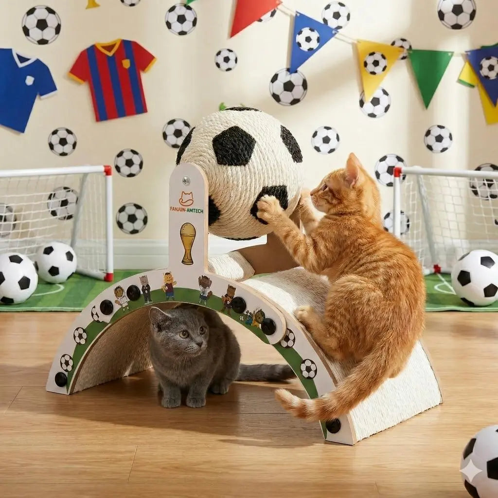 Durable Soccer Themed Cat Scratching Post with Ball - Hardened Corrugated Cardboard Arch Bridge for Indoor Cats