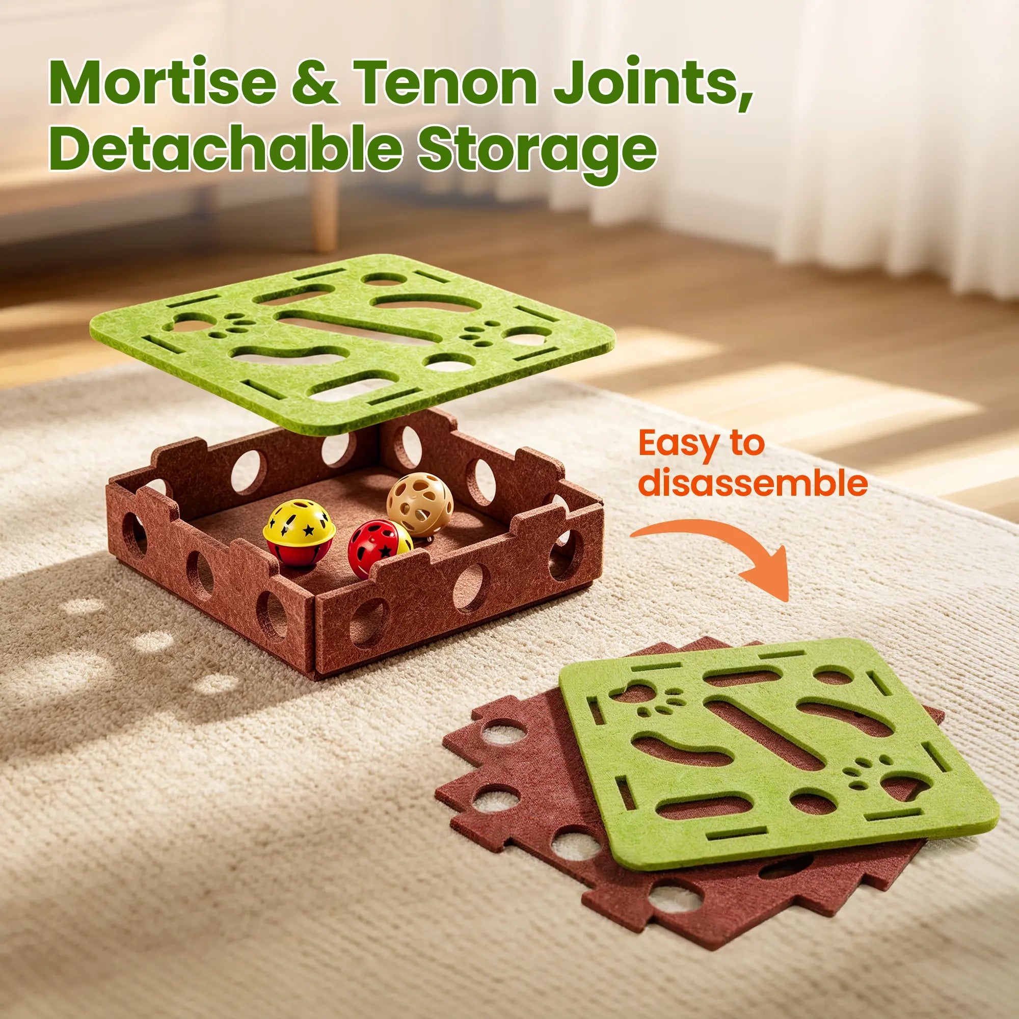 Interactive Felt Maze Cat Puzzle Toy - Hide and Seek Box with 3 Jingle Balls for Indoor Enrichment