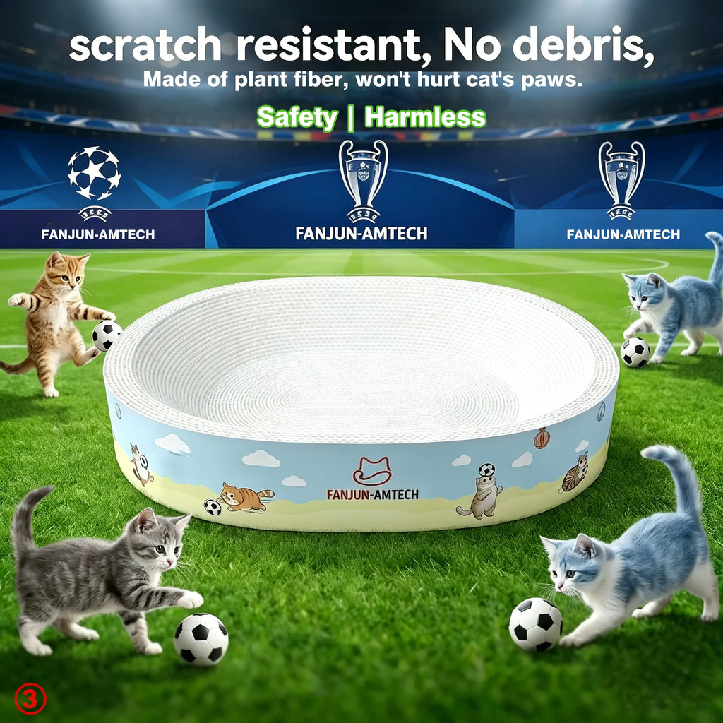 2-in-1 Cat Scratcher & Bed - Oval Corrugated Cardboard Scratch Pad with Anti-Slip Base for Indoor Cats