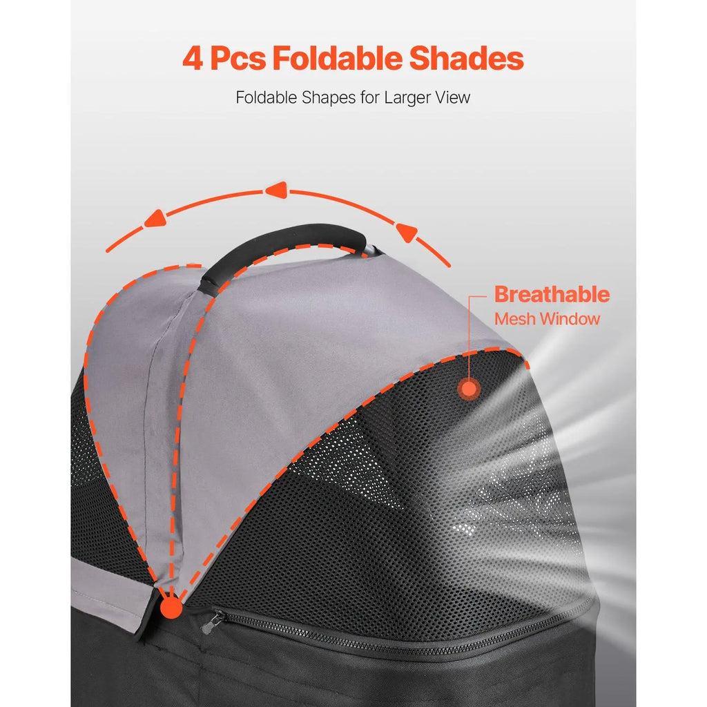 Foldable Pet Stroller for Small Medium Dogs & Cats - 35lbs Capacity with Detachable Carrier & Mesh Windows