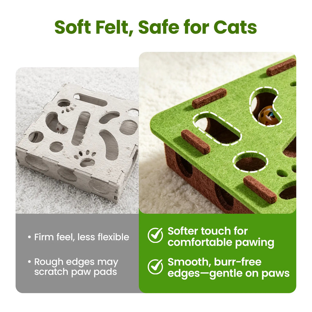 Interactive Felt Maze Cat Puzzle Toy - Hide and Seek Box with 3 Jingle Balls for Indoor Enrichment