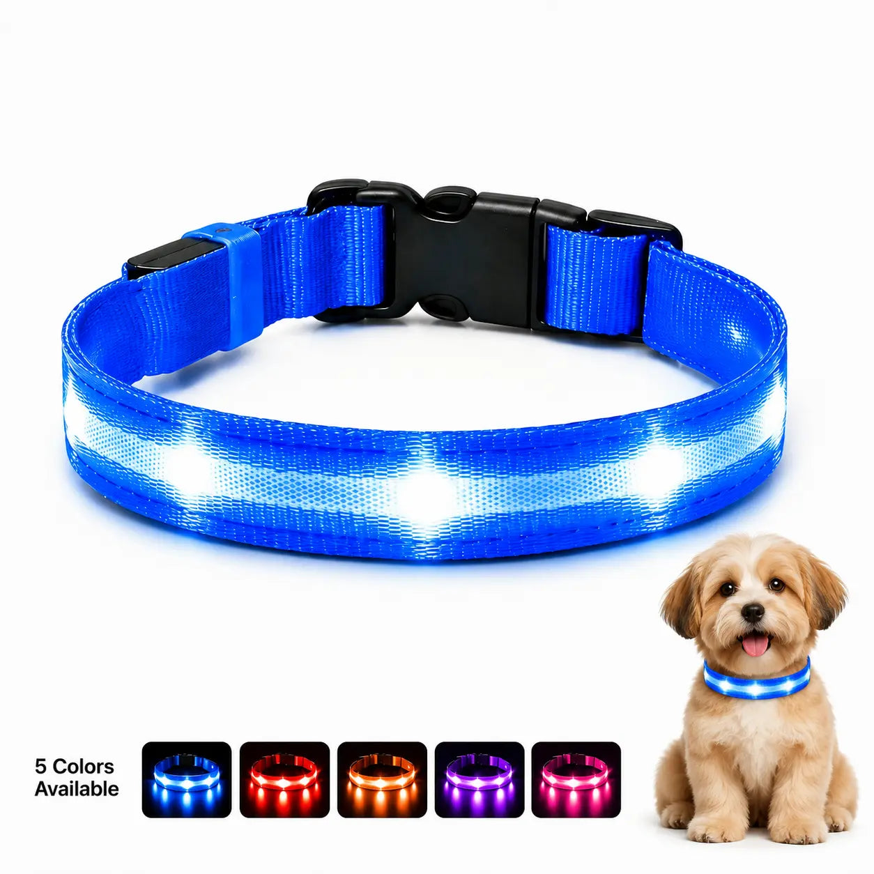 Rechargeable LED Dog Collar - Waterproof Ultra-Bright Glow Adjustable Safety Collar for Night Walks