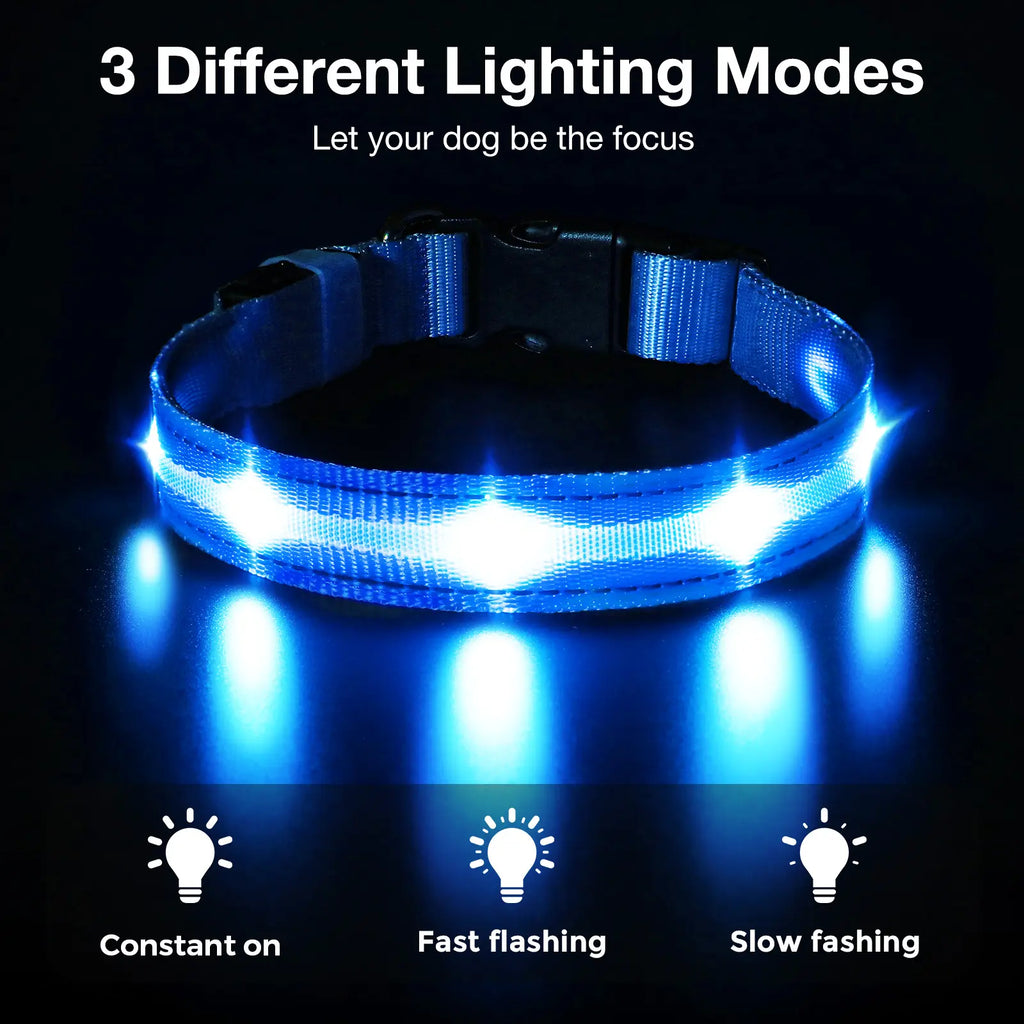 Rechargeable LED Dog Collar - Waterproof Ultra-Bright Glow Adjustable Safety Collar for Night Walks