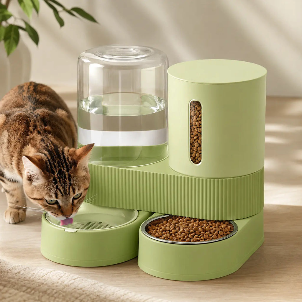 2 Pack Gravity Pet Feeder & Water Dispenser Set - Large Capacity Stainless Steel Bowls for Cats & Small Dogs