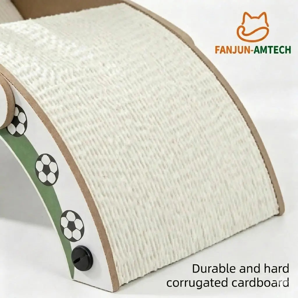 Durable Soccer Themed Cat Scratching Post with Ball - Hardened Corrugated Cardboard Arch Bridge for Indoor Cats