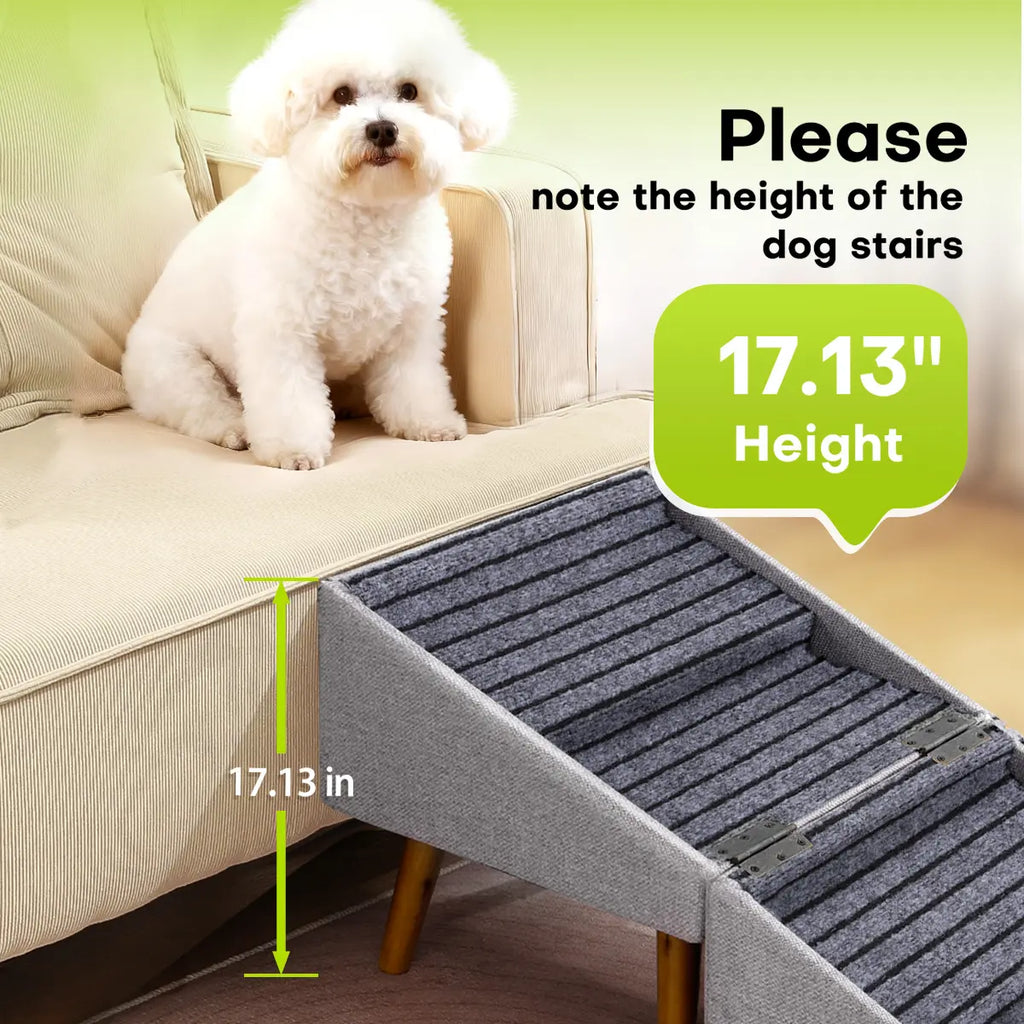 Foldable Dog Stairs for Small Dogs - 2-in-1 Non-Slip Wooden Pet Steps & Ottoman for Couch & Bed