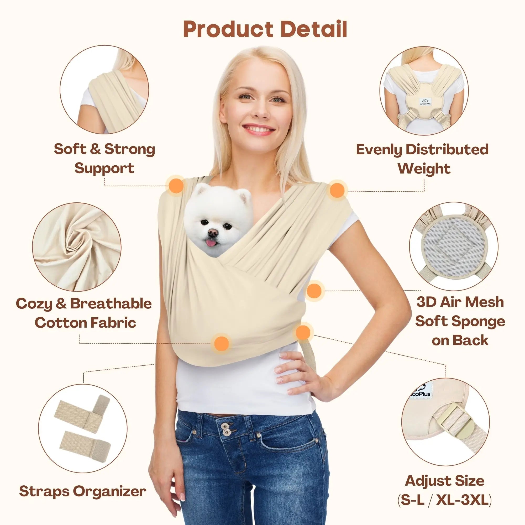 Flexible Pet Sling Carrier - Front Facing Hands-Free Cat Carrier for Small Pets