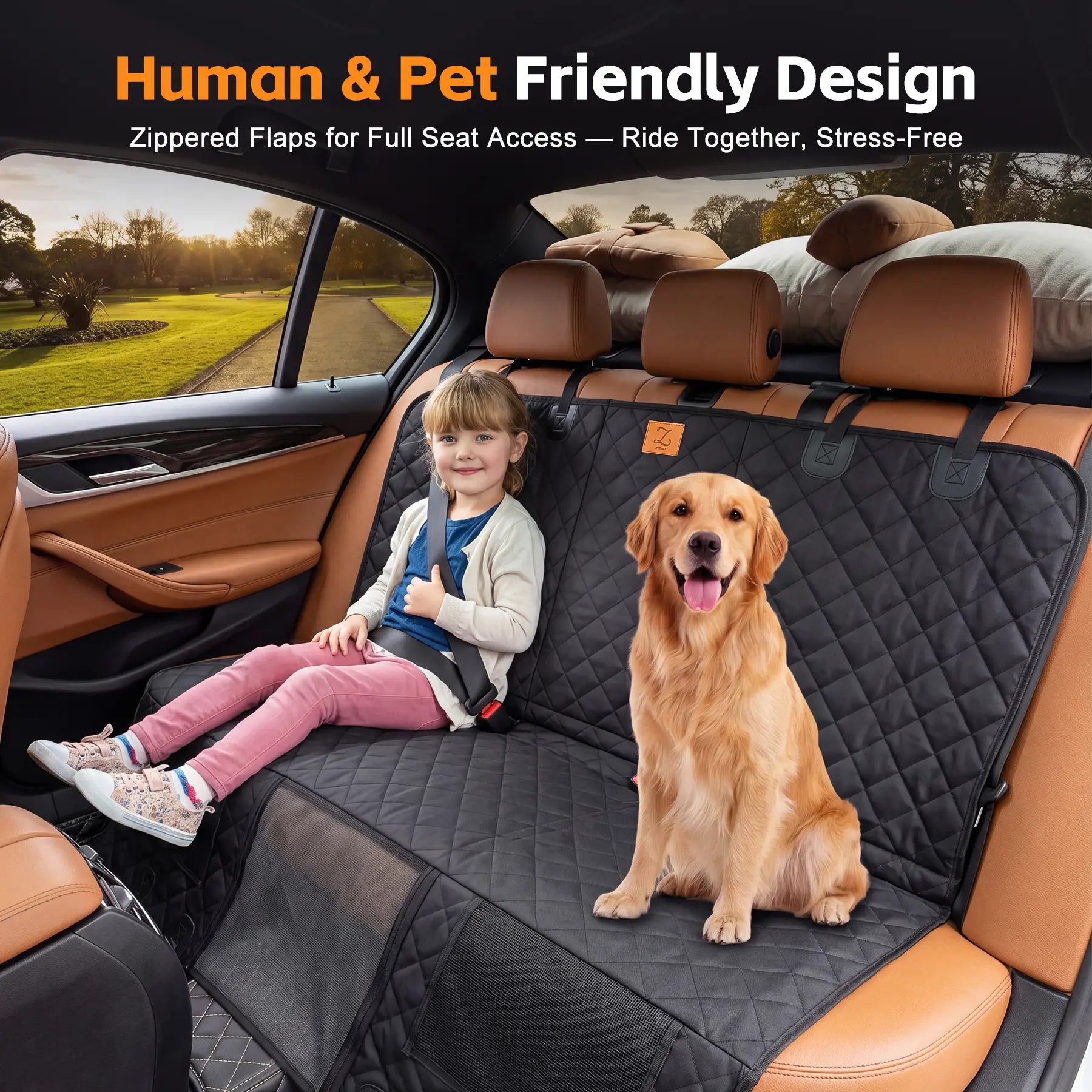 Large Waterproof Dog Car Seat Hammock Cover with Mesh Window - Pet Back Seat Protector for SUVs & Trucks