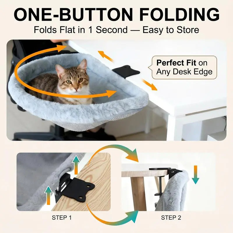 Rotating Cat Desk Hammock Bed - Clamp Mount Table Nest for Indoor Cats, Holds 45lbs, Machine Washable