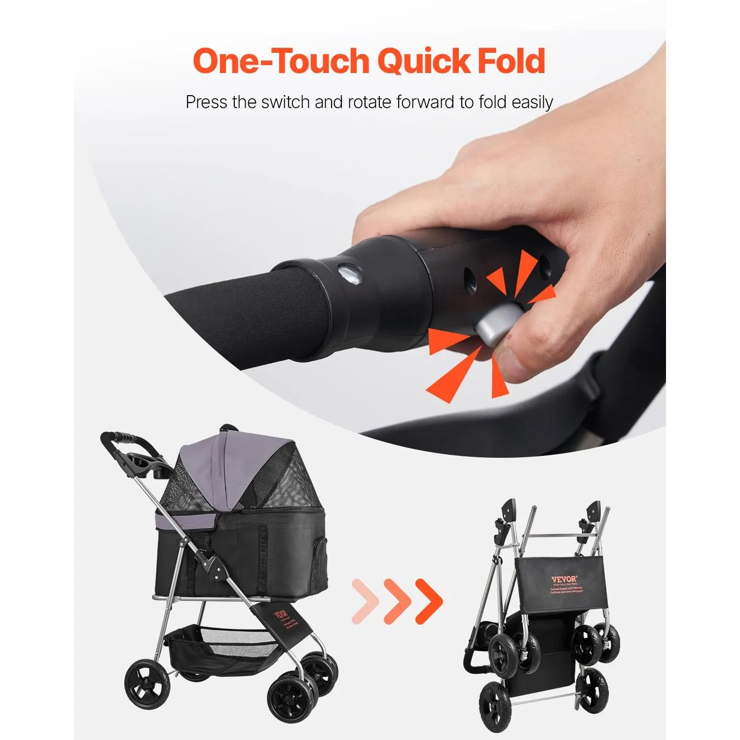 Foldable Pet Stroller for Small Medium Dogs & Cats - 35lbs Capacity with Detachable Carrier & Mesh Windows