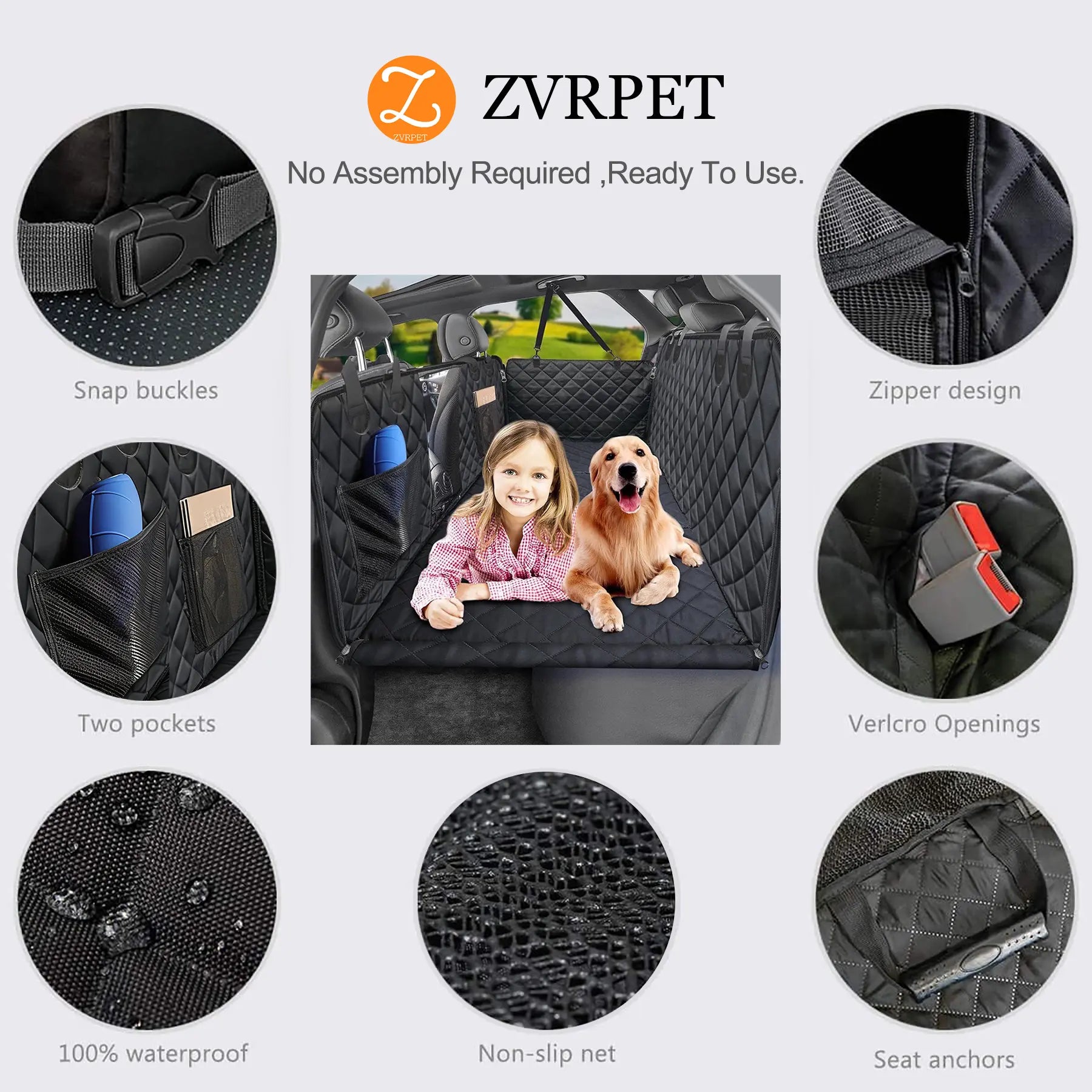 Large Waterproof Dog Car Seat Hammock Cover with Mesh Window - Pet Back Seat Protector for SUVs & Trucks