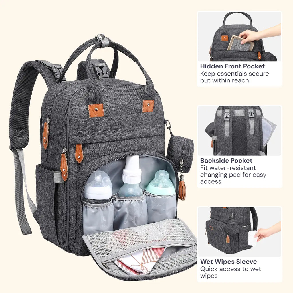 Babbleroo Original Diaper Bag - Waterproof Multi-Functional Travel Tote with Changing Pad for Moms
