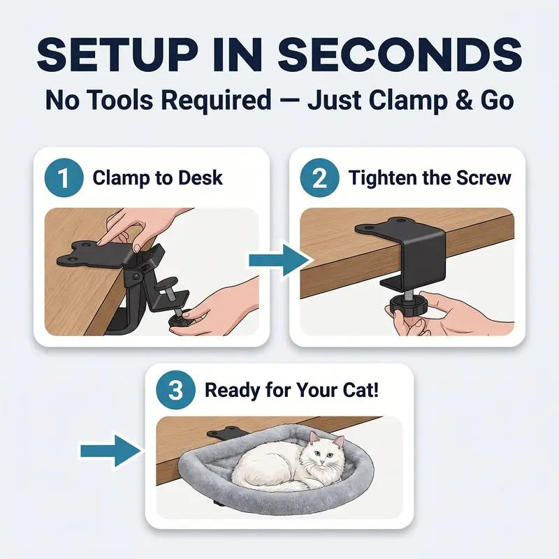 Rotating Cat Desk Hammock Bed - Clamp Mount Table Nest for Indoor Cats, Holds 45lbs, Machine Washable