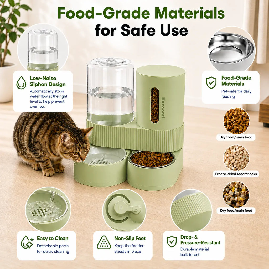 2 Pack Gravity Pet Feeder & Water Dispenser Set - Large Capacity Stainless Steel Bowls for Cats & Small Dogs