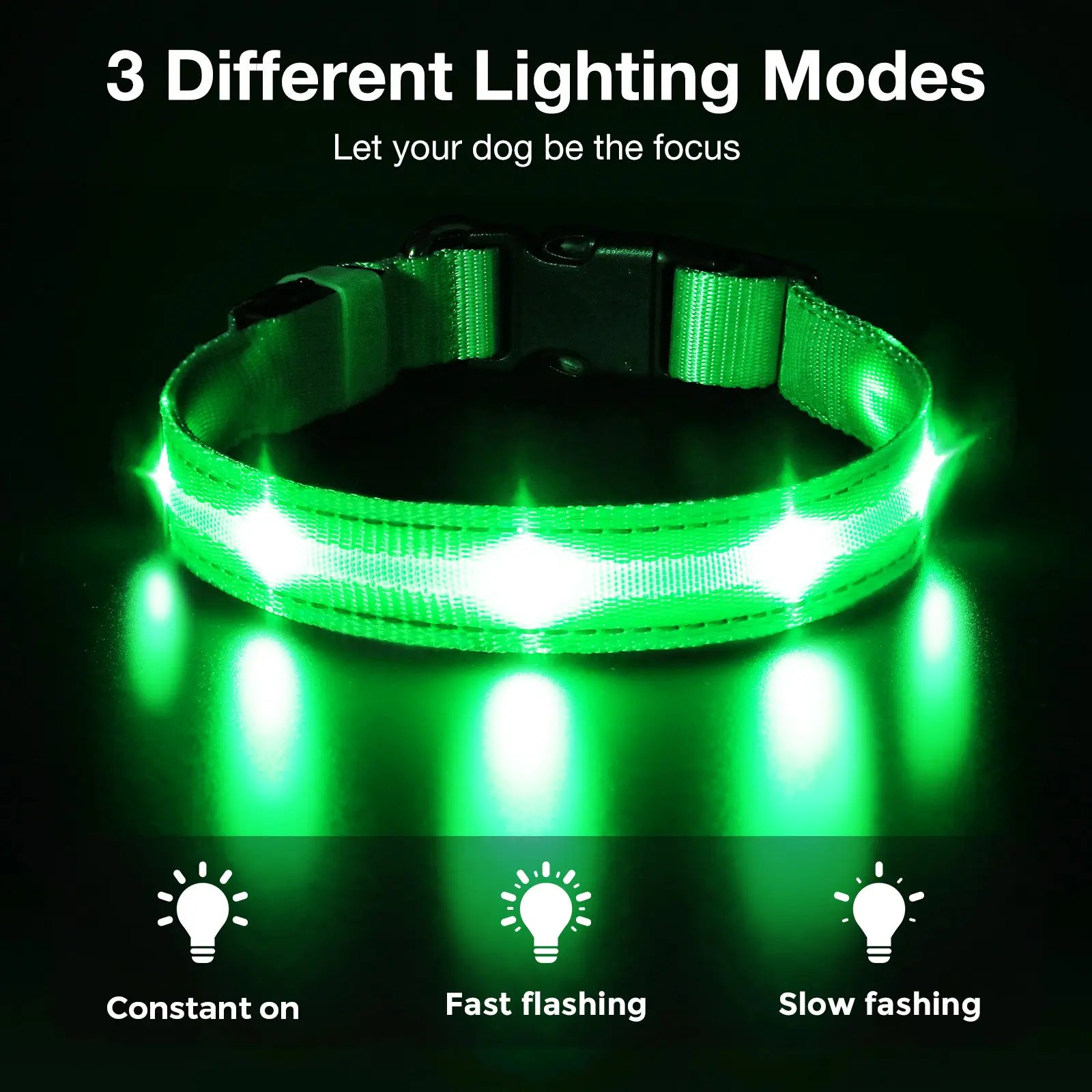 Rechargeable LED Dog Collar - Waterproof Ultra-Bright Glow Adjustable Safety Collar for Night Walks