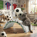 Durable Soccer Themed Cat Scratching Post with Ball - Hardened Corrugated Cardboard Arch Bridge for Indoor Cats
