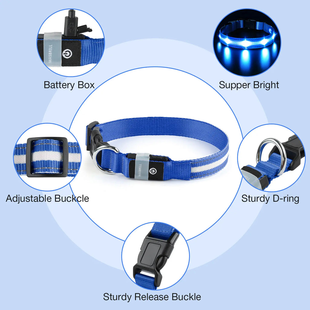 Rechargeable LED Dog Collar - Waterproof Ultra-Bright Glow Adjustable Safety Collar for Night Walks