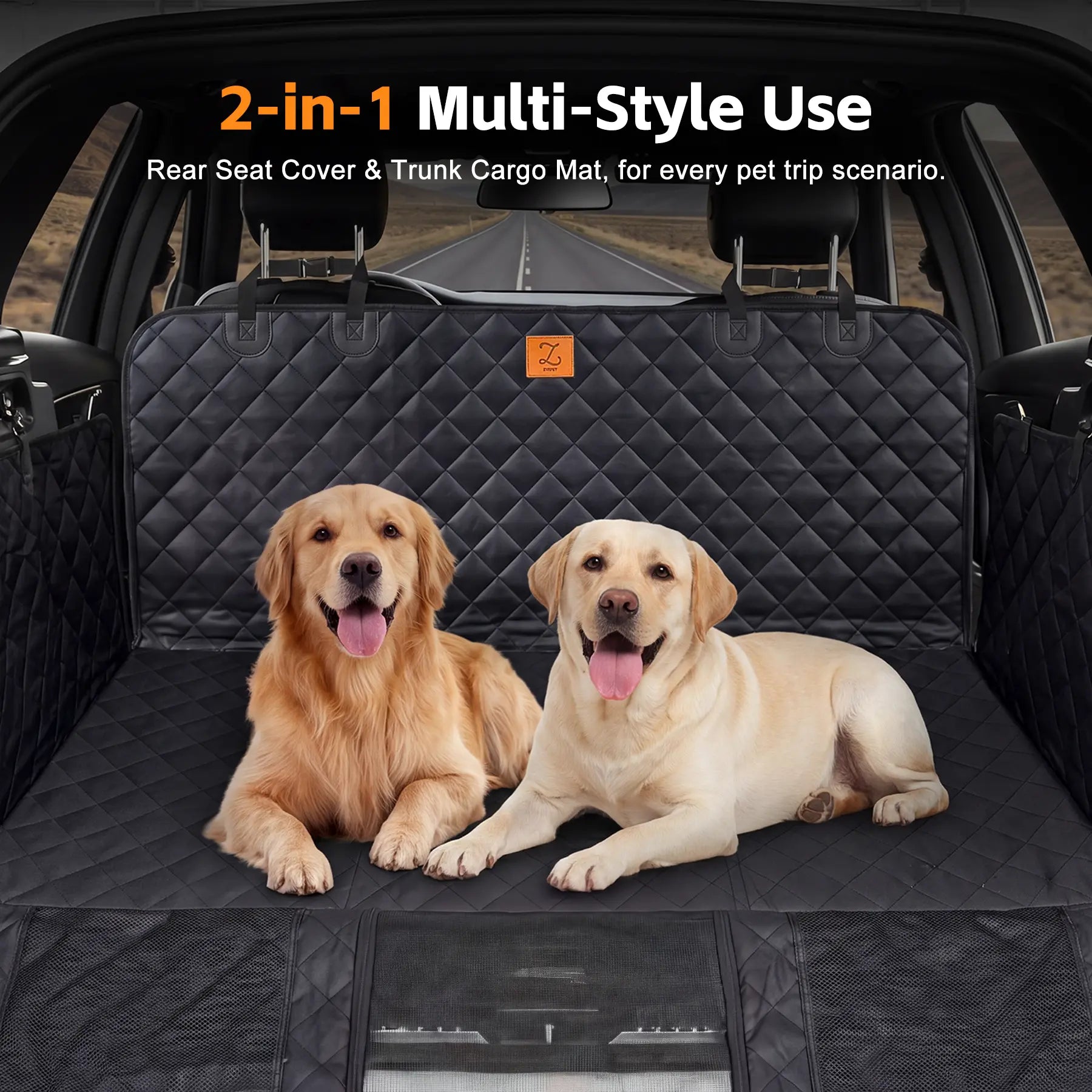Large Waterproof Dog Car Seat Hammock Cover with Mesh Window - Pet Back Seat Protector for SUVs & Trucks