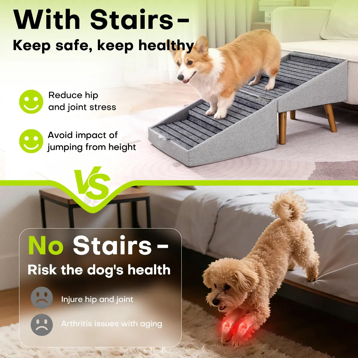 Foldable Dog Stairs for Small Dogs - 2-in-1 Non-Slip Wooden Pet Steps & Ottoman for Couch & Bed