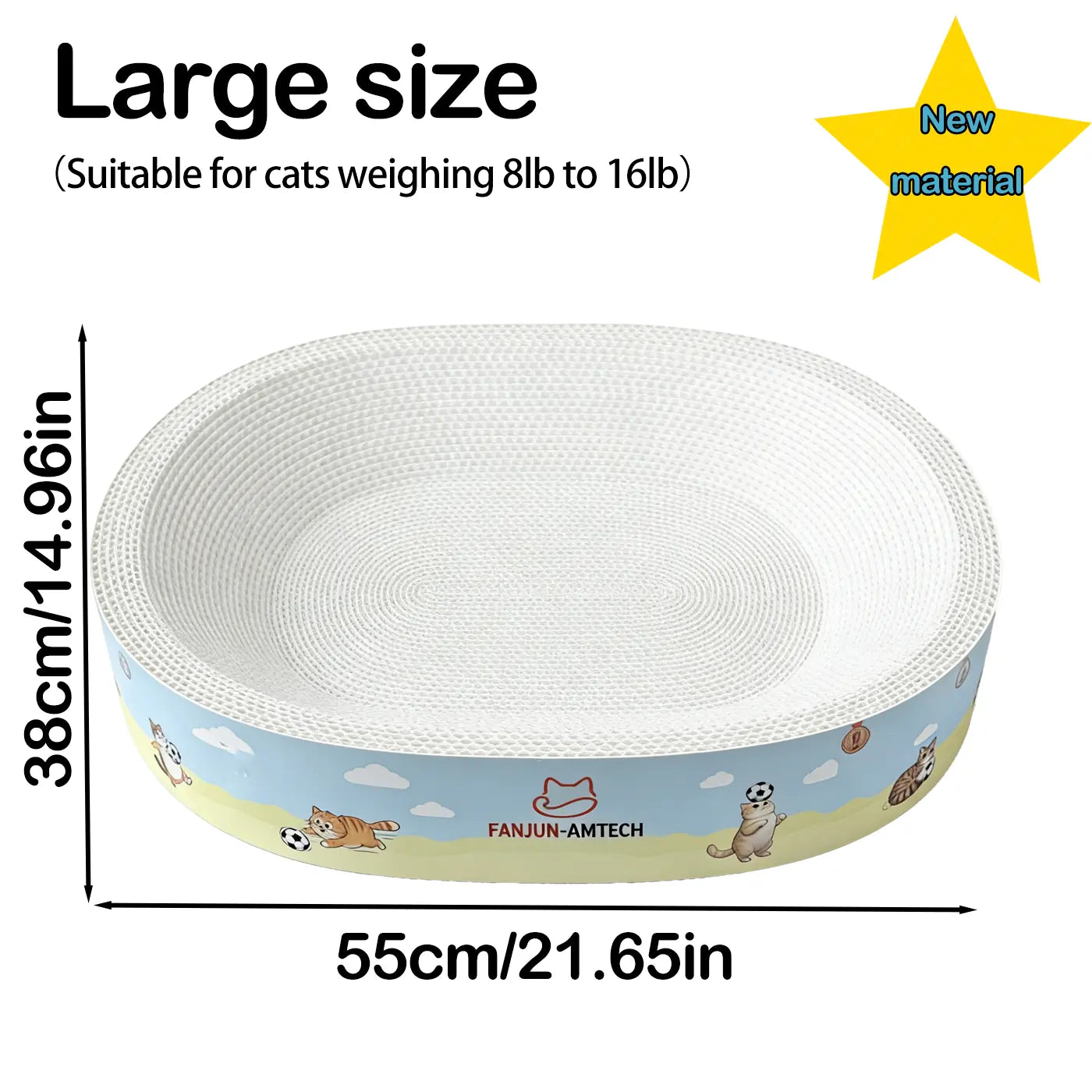 2-in-1 Cat Scratcher & Bed - Oval Corrugated Cardboard Scratch Pad with Anti-Slip Base for Indoor Cats