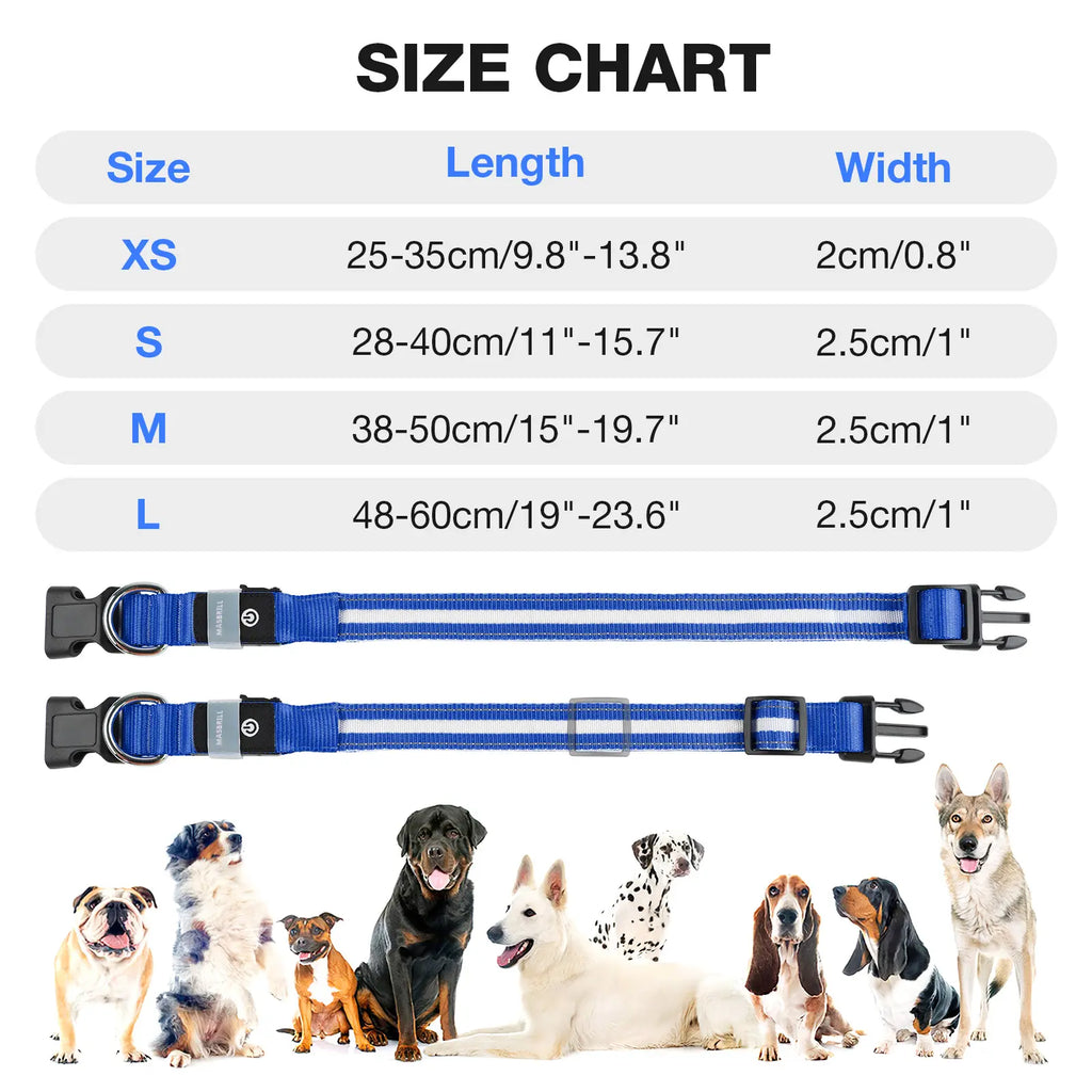 Rechargeable LED Dog Collar - Waterproof Ultra-Bright Glow Adjustable Safety Collar for Night Walks